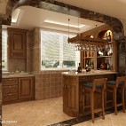 欧式古典厨房小吧台吊灯装修效果图