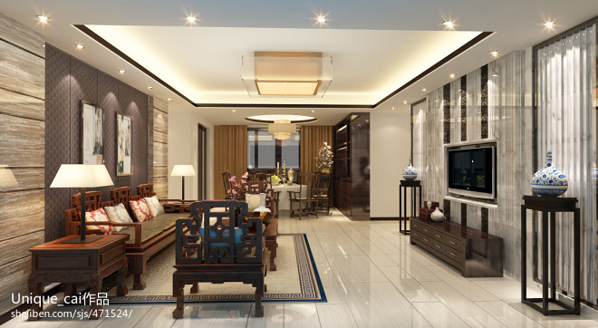 新中式风格新古典客厅设计装修效果图