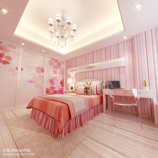 红树林现代风格儿童房粉色温馨壁纸装修