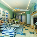 地中海风格清新小客厅装修效果图片