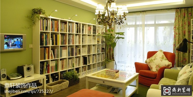 小户型简欧客厅书房一体装修效果图