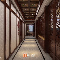 中式四居家装室内设计过道家居装修设计