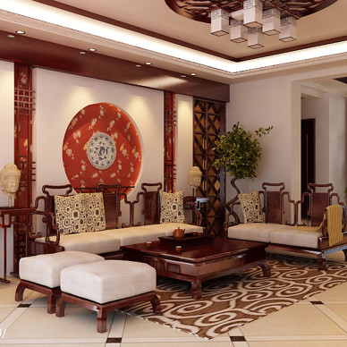 中式风格复式楼客厅设计图欣赏