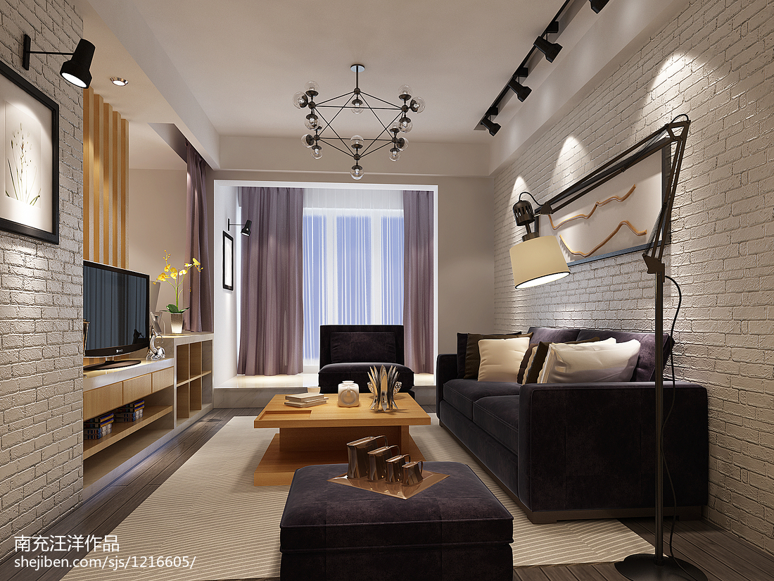 现代时尚单身公寓客厅室内设计效果图