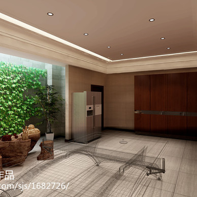 中式新古典别墅室内观叶植物