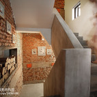中式风格公司楼梯背景墙装修图