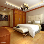 现代中式卧室水曲柳地板装修效果图
