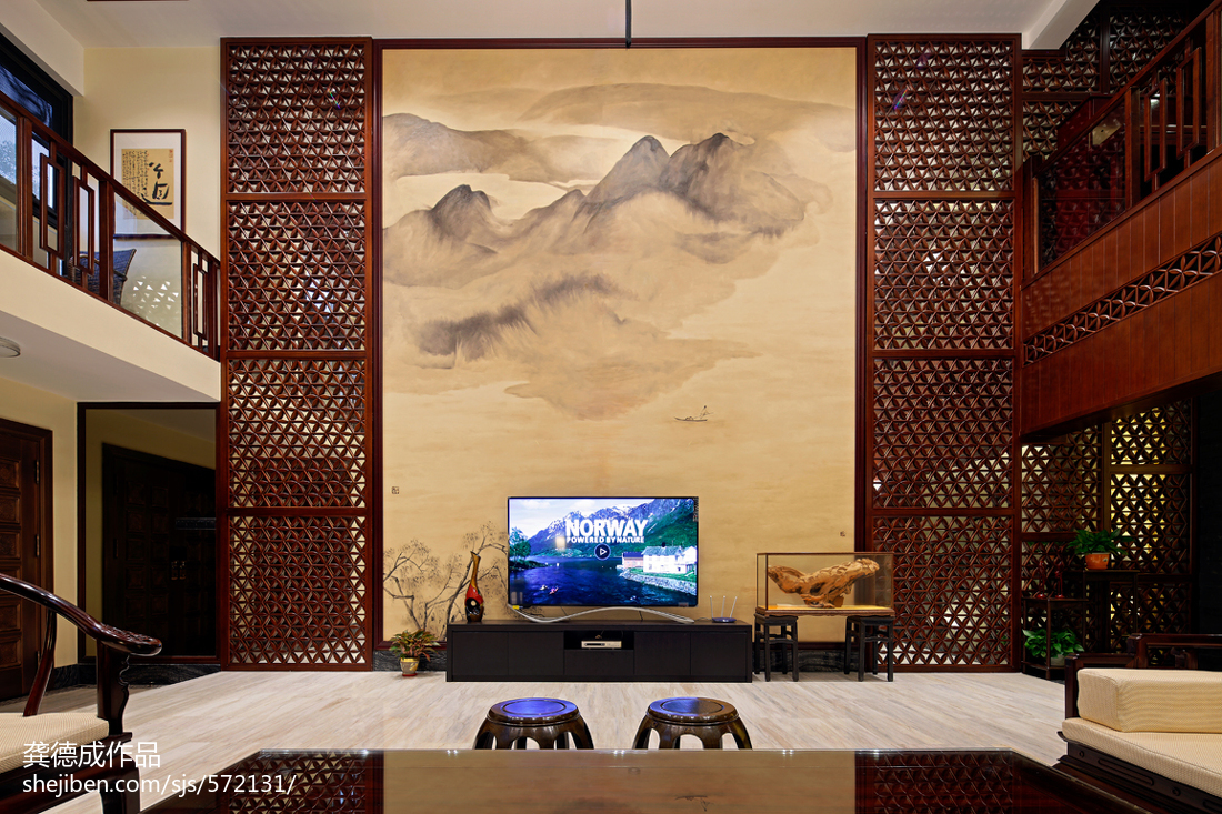 中式别墅客厅背景墙设计图