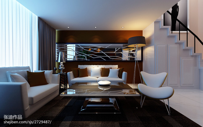 现代高级公寓客厅设计效果图