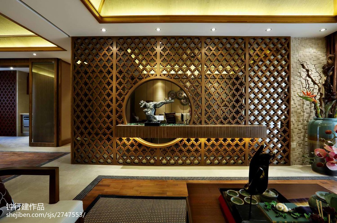 东南亚风格样板房客厅家居饰品效果图