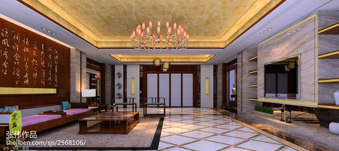中式客厅大厅灯饰效果图