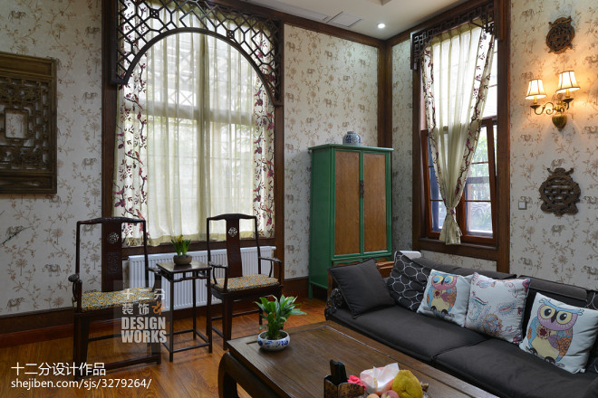 现代中式别墅客厅窗户装修设计