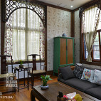 现代中式别墅客厅窗户装修设计