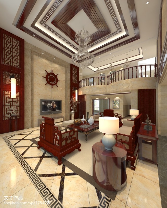 中式风格别墅内部装修效果图欣赏
