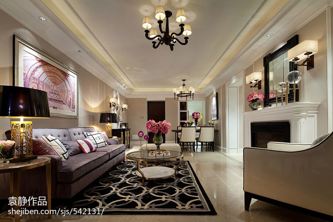 现代美式风格客厅样板房设计