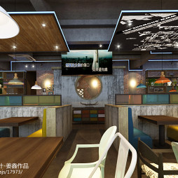 美式西唐休闲餐厅电视墙设计