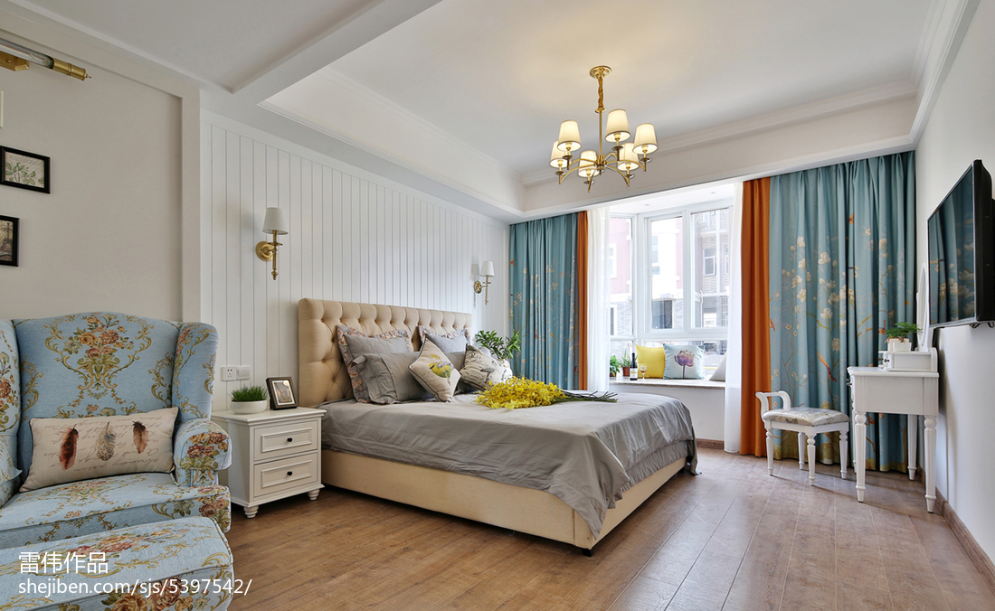 典雅时尚美式卧室效果图