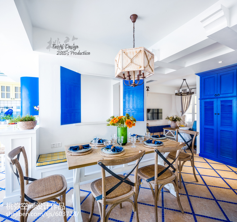 地中海风格蓝白系餐厅设计