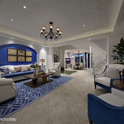 混搭风格蓝色系客厅设计