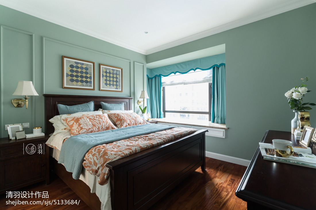 海蓝色美式卧室设计