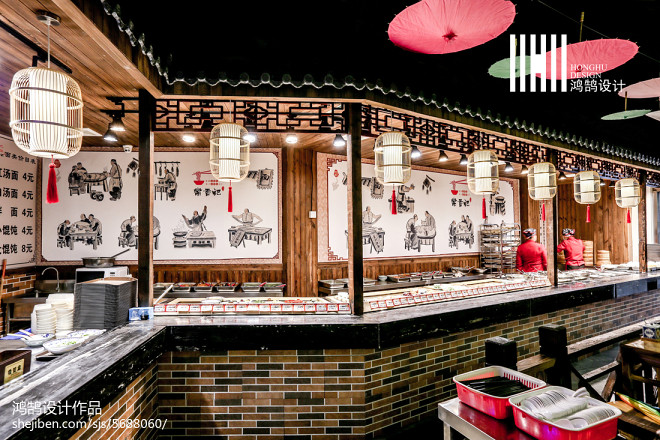 中国风快餐厅壁画装修