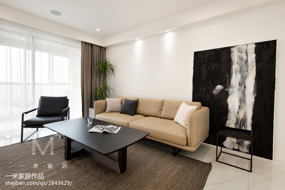 143m² 现代极简客厅沙发设计图