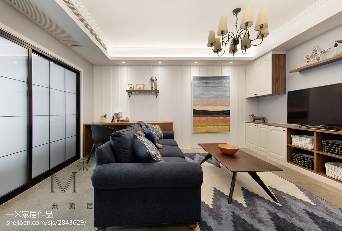 80m²休闲美式客厅沙发设计图