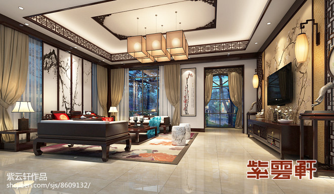 紫云轩古典中式装修之客厅装修案例组图