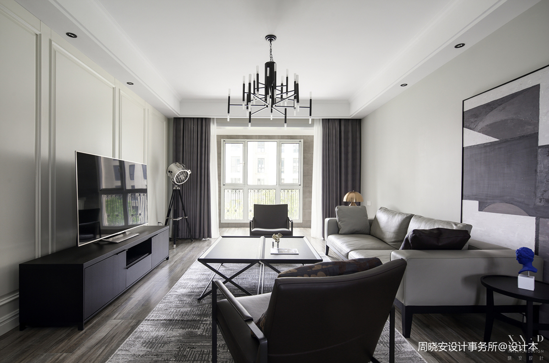 黑白灰美式客厅设计实景图片