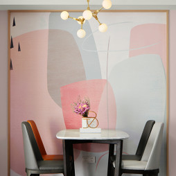 现代粉色系餐厅背景墙设计图