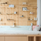潘多拉的盒子北欧风小户型卧室置物架背景设计图