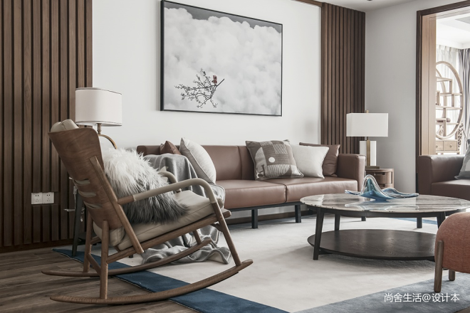 中式现代客厅沙发实景图