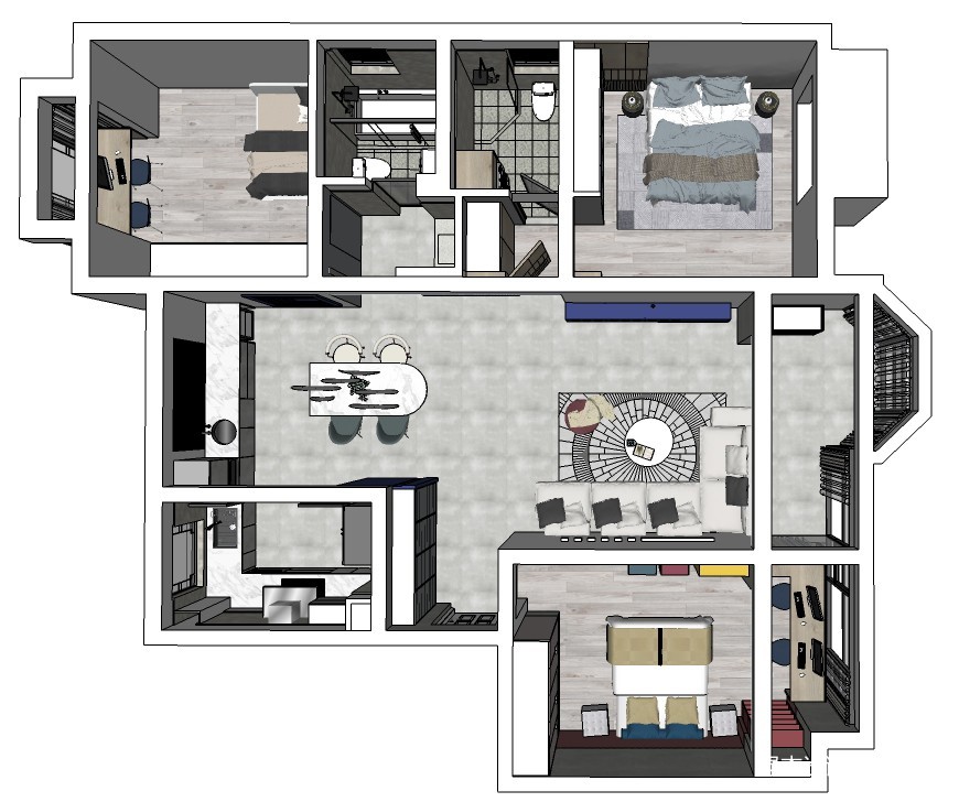 140平米三居室户型平面图