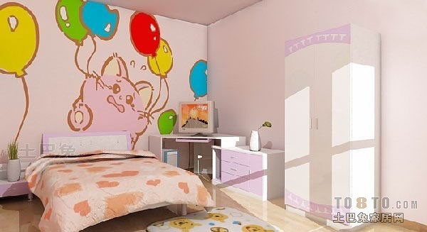 混搭经典儿童房手绘床头背景墙装修设计