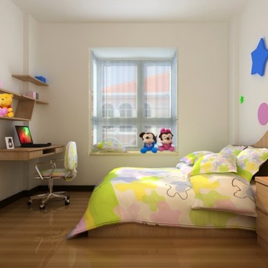 现代儿童房卡通背景墙时尚家具装修设计效果图