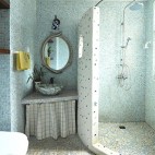 地中海风格最新家装干湿分离卫生间马赛克瓷砖有浴室洗手盆镜子装修图片