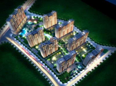 现代建筑夜景3套3d模型下载