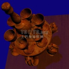 中式木雕茶具3d模型下载