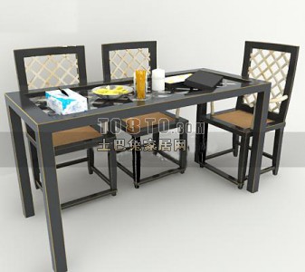 中式桌椅组合3d模型下载