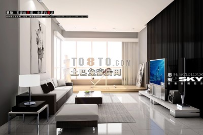 现代客厅3d模型下载