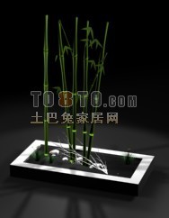 竹子石头小花方形花坛3d模型下载