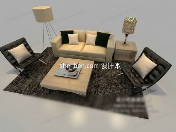 明亮温馨现代简约风格沙发组合3d模型下载