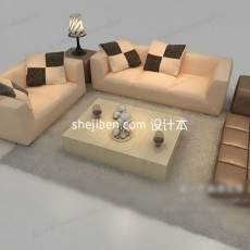 简单朴素现代沙发茶几组合3d模型下载