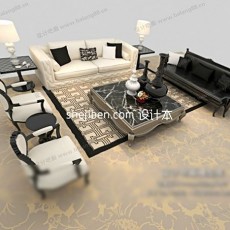 黑白搭配大气欧式多人沙发3d模型下载