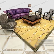 紫灰简约欧式多人沙发3d模型下载