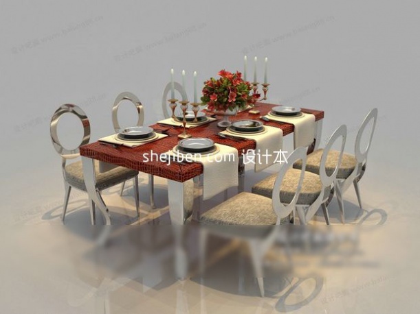欧式时尚餐桌椅3d模型下载