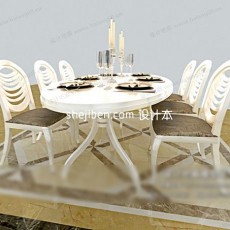 欧式纯白清新圆餐桌3d模型下载