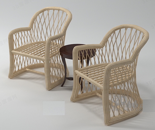 休闲藤桌椅组合3d模型下载