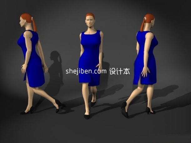 蓝衣普通女性3d人体模型下载