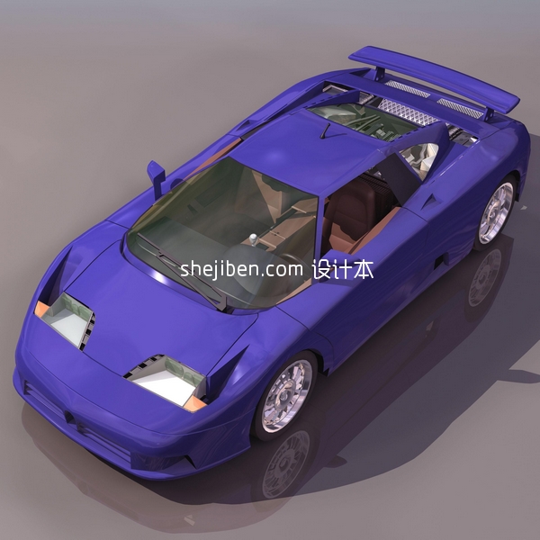 布加迪紫色跑车3d模型下载